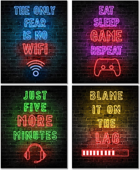 Neon Gaming Posters for Boys Room Decor,Gaming Room Decor,Boys Bedroom Decor,Gamer Decor,Inspirational Posters for Video Game Room,Game Room Decor,Bedroom Decor for Men, (UNFRAMED)