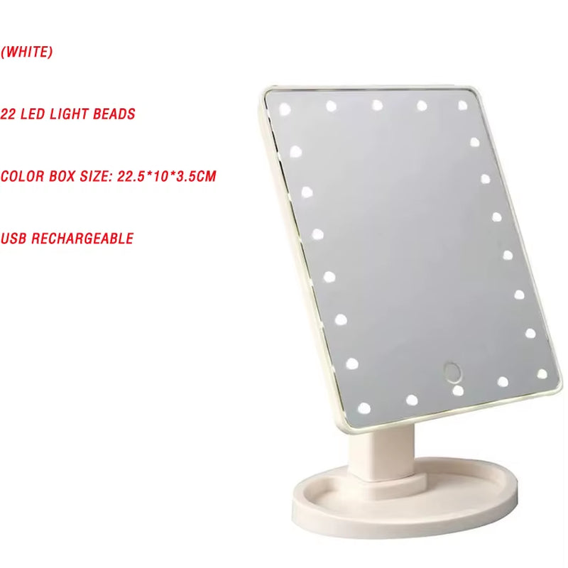 2X 3X Magnification Makeup Mirror Triple Told 22LED Lampstand Vanity Mirror Supports USB and Dry Battery Charging Square Mirror