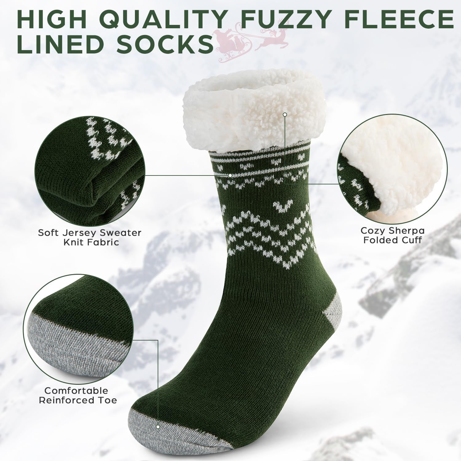 Sock Slippers for Women - 2 Pack Non Slip Socks - Fuzzy Socks Warm Socks with Grippers Sherpa Fleece Lined Thermal