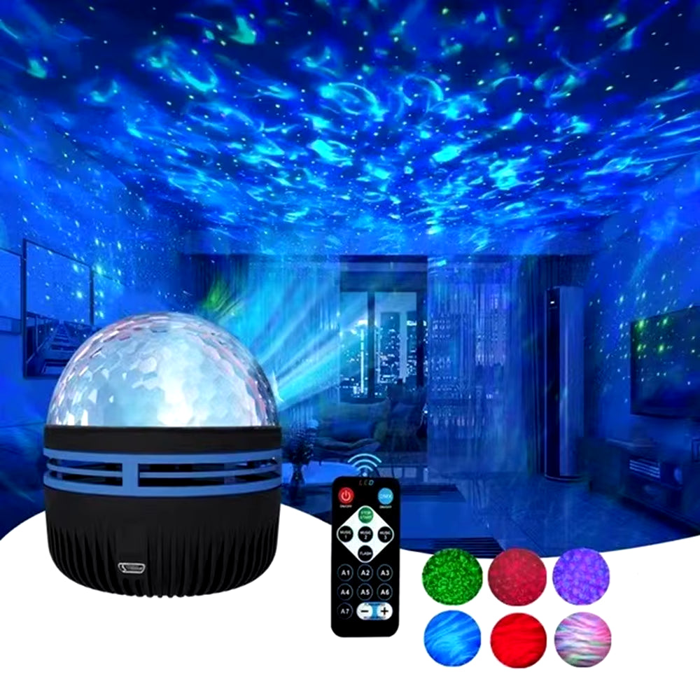 LED Starry Galaxy Ocean Wave Projector RGB Smart Remote Control Lamp KTV USB Christmas Lights Auto Rotate for Home Bedroom Decor