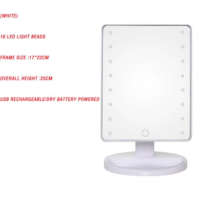 2X 3X Magnification Makeup Mirror Triple Told 22LED Lampstand Vanity Mirror Supports USB and Dry Battery Charging Square Mirror