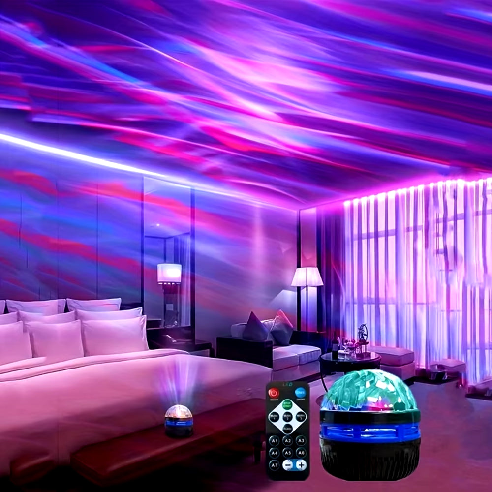 LED Starry Galaxy Ocean Wave Projector RGB Smart Remote Control Lamp KTV USB Christmas Lights Auto Rotate for Home Bedroom Decor