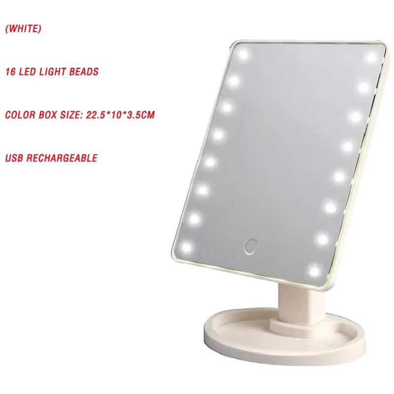 2X 3X Magnification Makeup Mirror Triple Told 22LED Lampstand Vanity Mirror Supports USB and Dry Battery Charging Square Mirror