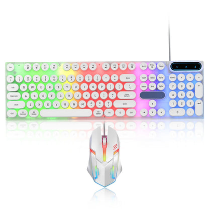 Gaming Keyboard and Mouse, Retro Punk LED Backlit Wired Computer Mouse and Keyboard Combo, for Game / Office, Windows Laptop PC (White)